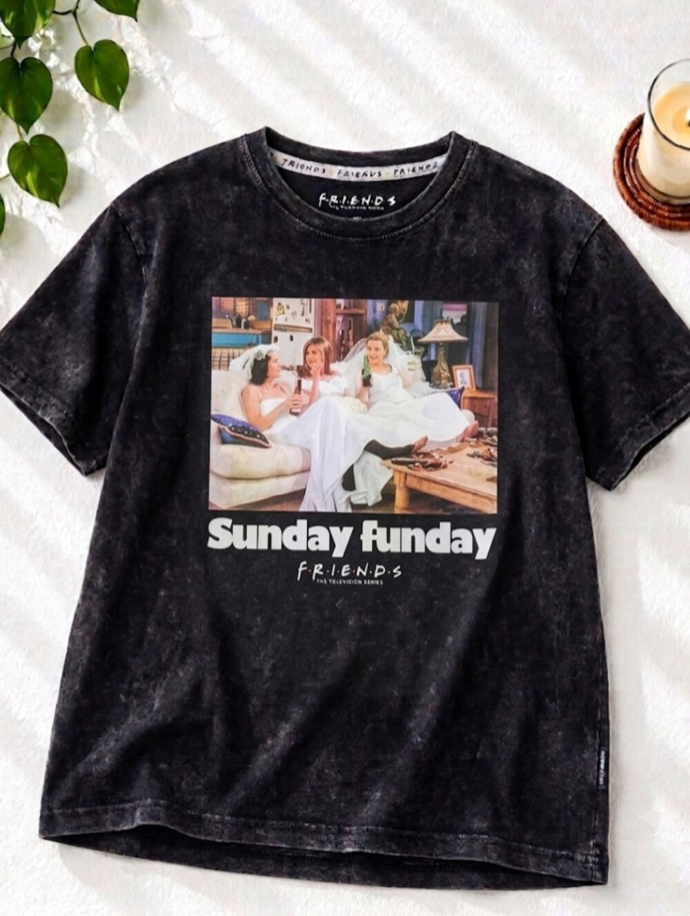 Friends Sunday Funday Graphic T-Shirt Small Black Acid Wash TV Show Tee